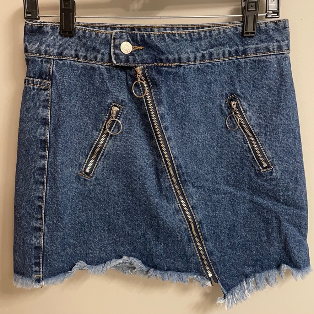Asymmetrical Zippered Denim Skirt